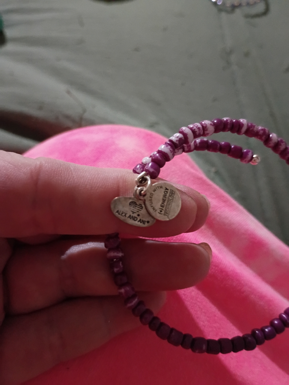 Alex and Ani Purple Bead Double Wrap Bracelet with Silver Charms